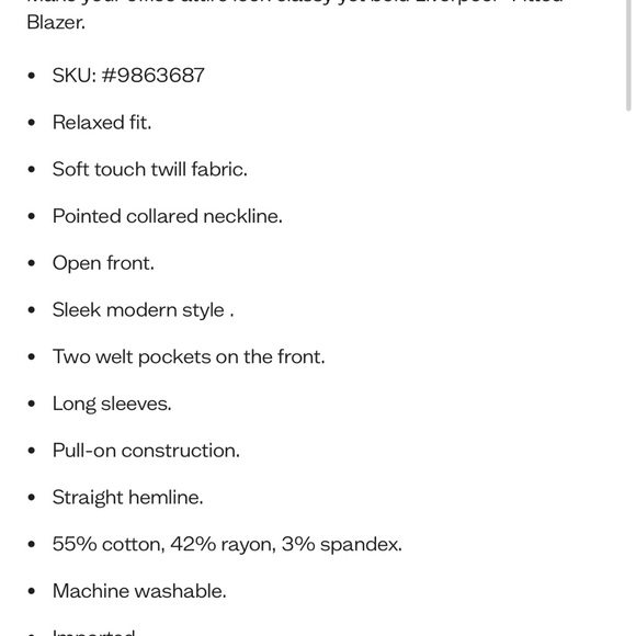 NWT Liverpool Navy Stretch Twill Blazer, size M - Picture 5 of 7